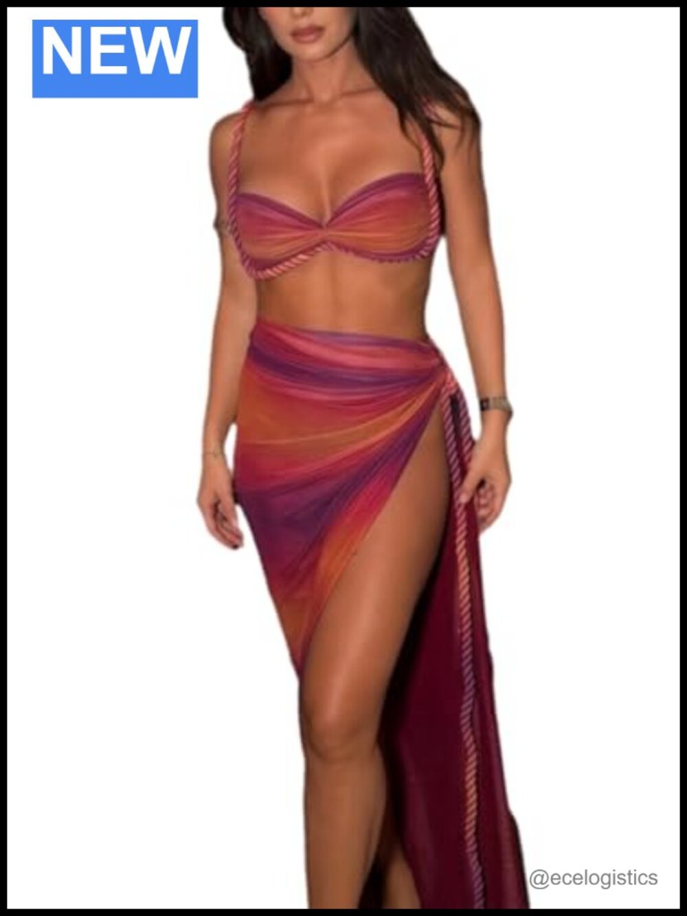 2 Piece Skirt Set Bra Top Maxi Skirt with Slit Sexy Vacation Outfit